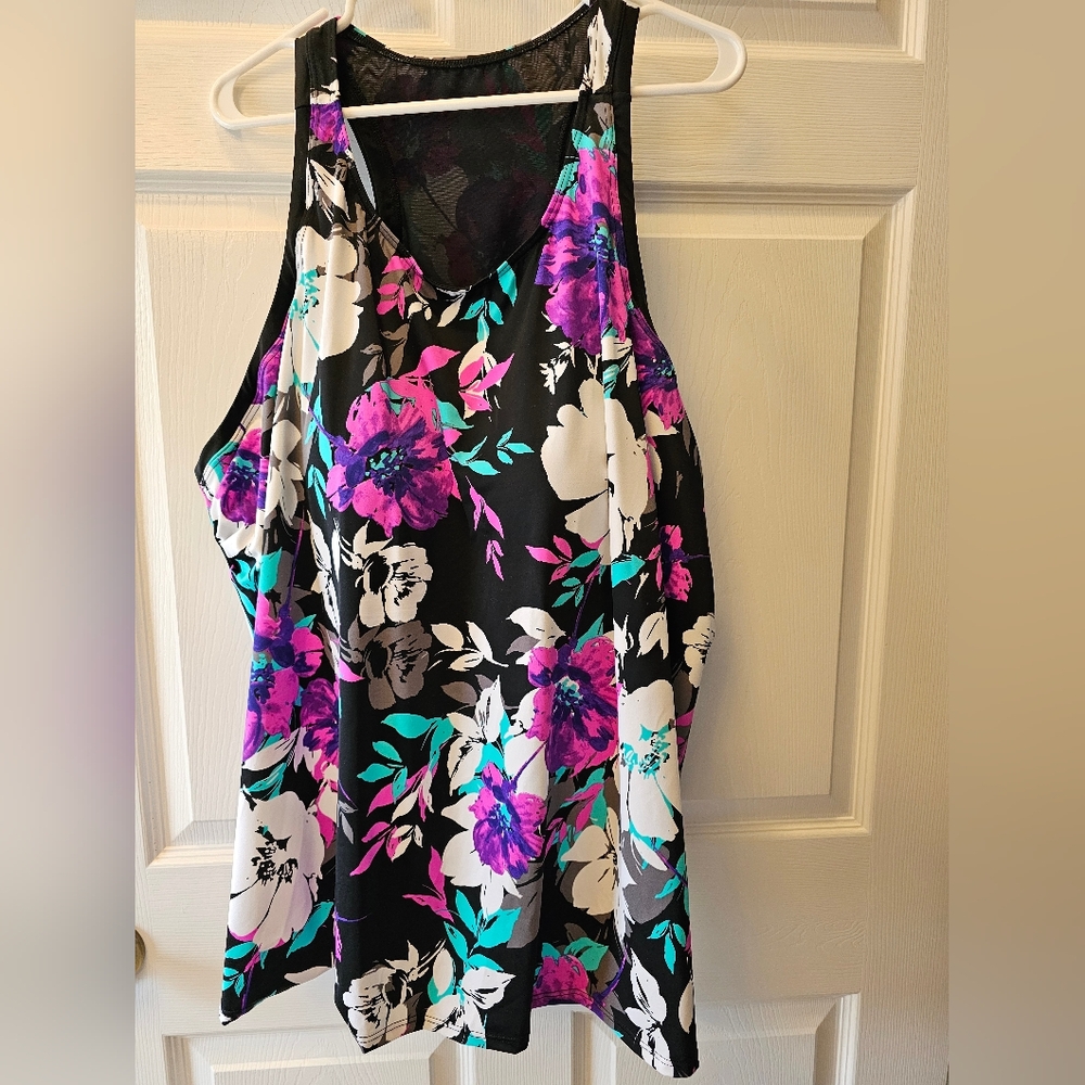 Swimsuits For All Floral Tank Top - Black, Purple, White